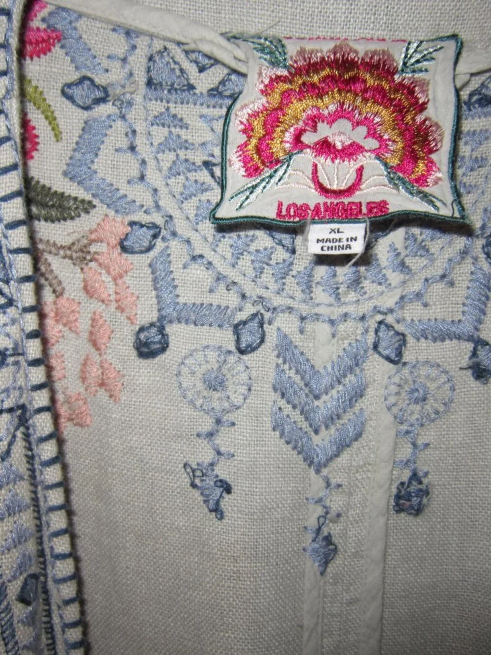Johnny Was LA XL Linen Duster Jacket Kimono Coat Embroidered Long Midi Pockets - Picture 3 of 3